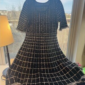 Taylor Black Knit Midi Dress with White Windowpane Grid